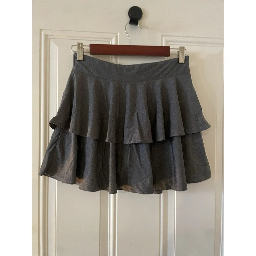 Champion Youth Girls 14/16 Skort Skirt Shorts Gray Athleticwear Tiered Ruffles
